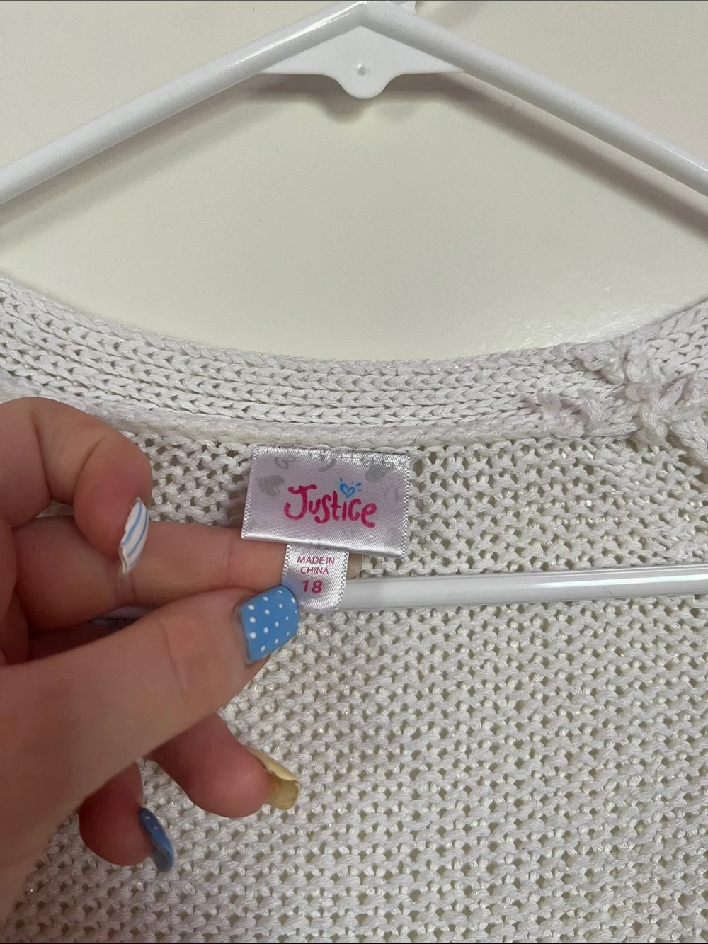 Justice Open-Front Cream Knit Cardigan Size 18